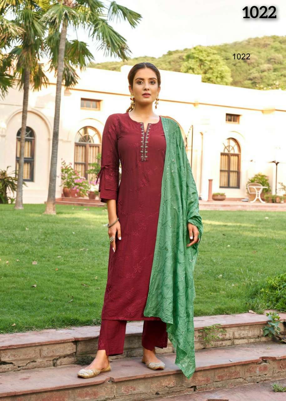 S3 Forever-noor Vol 2-berlin Silk - Embroidery - And - Handwork Kurti With - Pant And - Heavy - Sequence -Dupatta-1022